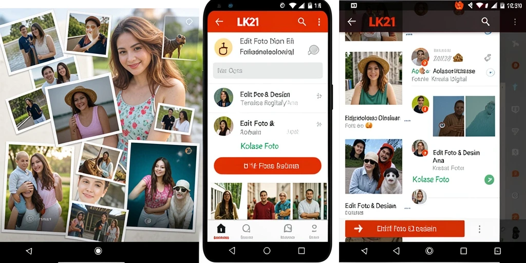 Screenshot utama menunjukkan antarmuka kolase foto LK21 yang menarik.