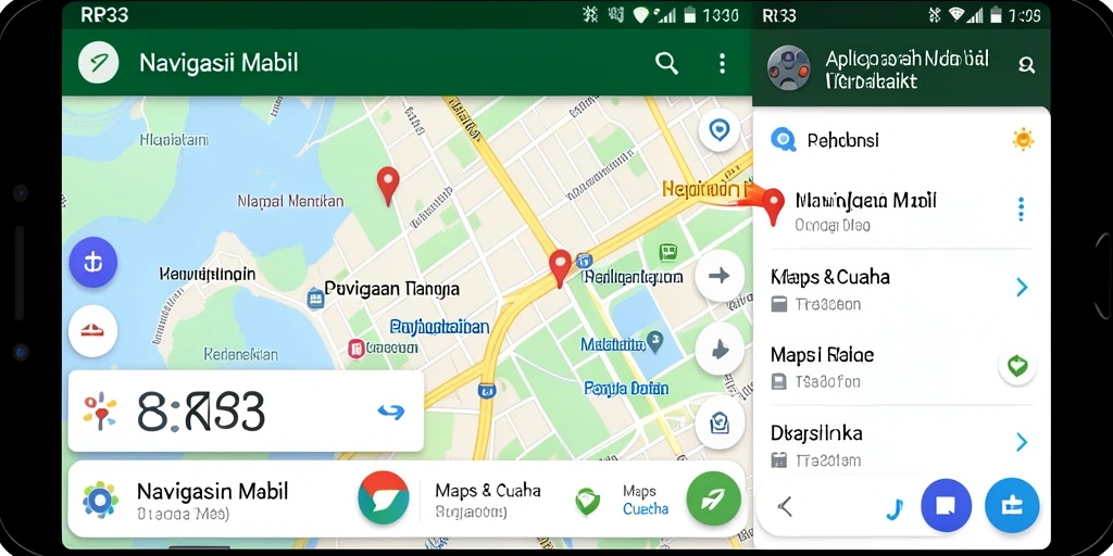 Antarmuka aplikasi RR33 menampilkan navigasi mobil yang mudah diakses.
